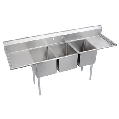 Elkay Dependabilt Stainless Steel 88" X 25-13/16" X 43-3/4" 18 Gauge Three Compartment Sink W/ 18" Left And Right Drainboards And Stainless Steel Legs