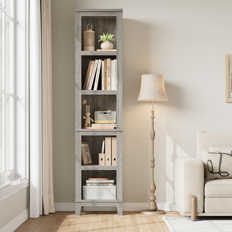 Bibliothèque à 5 tablettes avec étagères de rangement étroites de 71,3 po de hauteur et de rangement sur pied