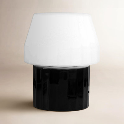 Duke 9" Modern Ceramic Led Desk Lamp With Glossy Black Base And White Shade, Bulb Included