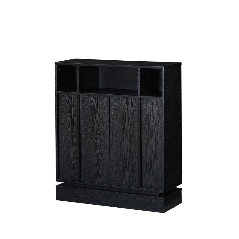 Armoire d'appoint cannelée noire 31,7 "avec portes et tablette réglable, Noir