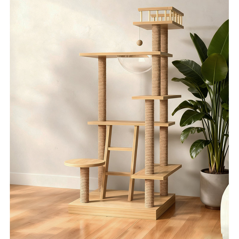 Structure d'escalade en bois massif 59 pouces, Beige