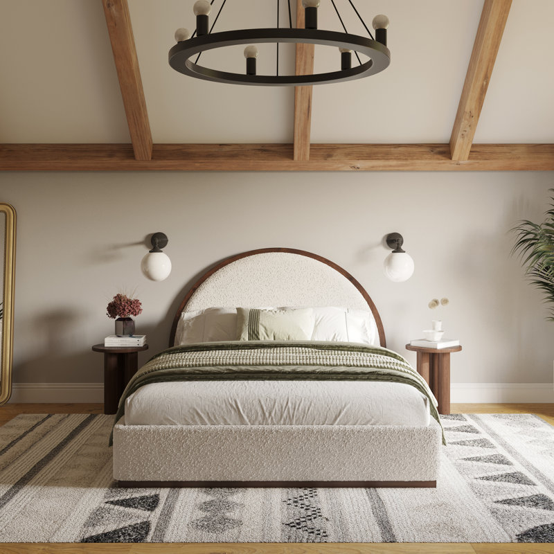 Dennville Frankston Arch Queen Bed Walnut Boucle