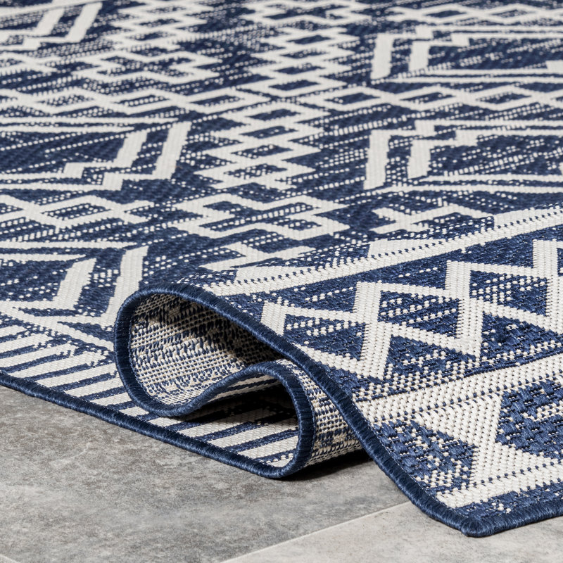 Kailob Southwestern Navy Indoor / Outdoor Area Rug, Runner 2' x 8'
