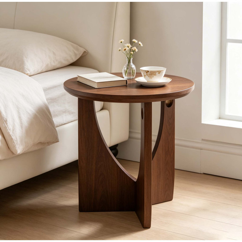Table d'appoint ronde en noyer massif, 100 % bois massif, petite table rustique idéale pour le salon, la chambre à coucher et le canapé. Montage facile.