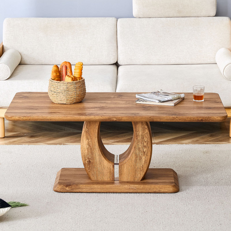 Table basse en bois Vesta avec bandes décoratives en acier inoxydable argenté, Bois, H 18 po x l 47 po x P 25,6 po
