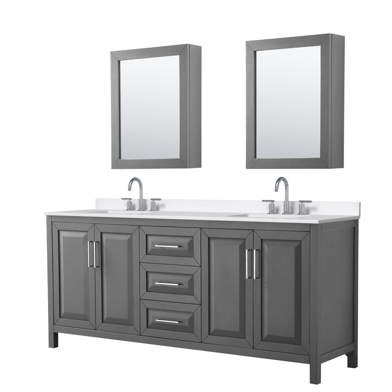 Daria 80'' W Vanity, Gray, Polished Chrome, Giotto Quartz