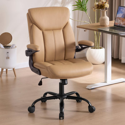 Chaise de bureau ergonomique, chaise d'ordinateur ergonomique avec accoudoirs rabattables, chaises de bureau confortables en cuir de polyuréthane, support de dossier mi-hauteur réglable, roulettes pivotantes à verrouillage d'inclinaison réglable,