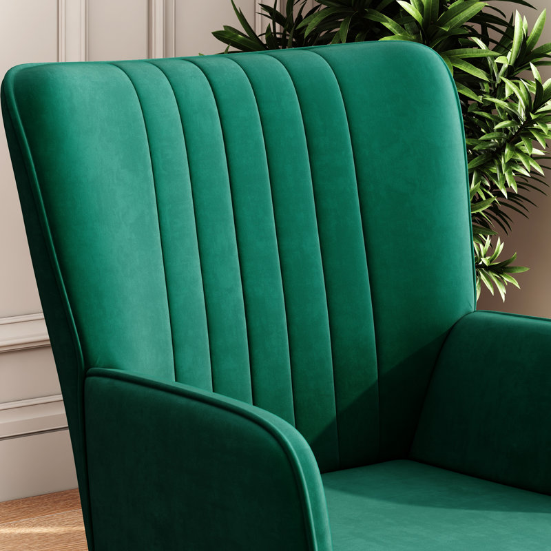 Marc Tufted Linen / Velvet Upholstered Lounge Chair and Ottoman with Wooden Legs, Green Velvet
