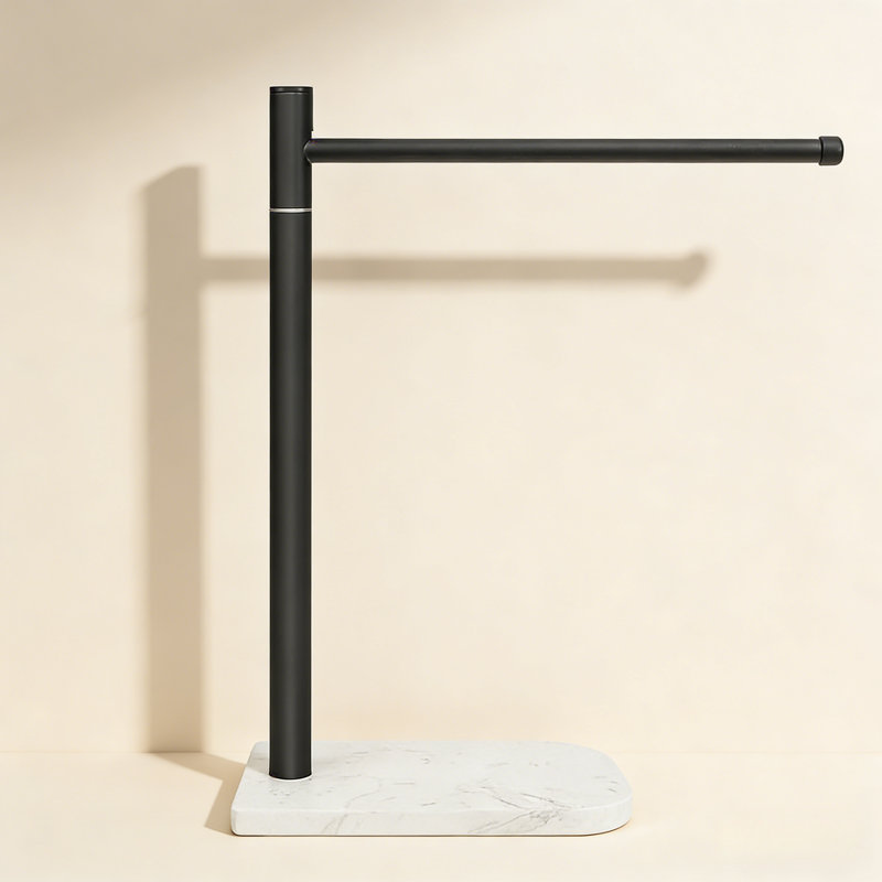 Porte-serviettes en L en forme de L avec base en marbre, porte-serviettes pivotant en acier inoxydable pour comptoir de cuisine de salle de bain, barre à serviettes pour économiser de l'espace