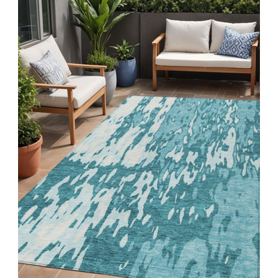 Tapis extérieur bleu sarcelle lavable abstrait 5 pi x 8 pi