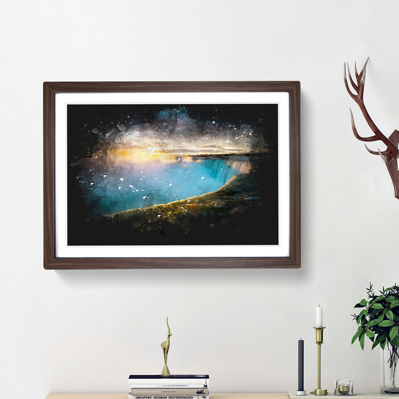 Niagara Falls Sunrise In Canada - Single Picture Frame Print on MDF, Walnut Framed, 45cm H x 63cm W x 2cm D
