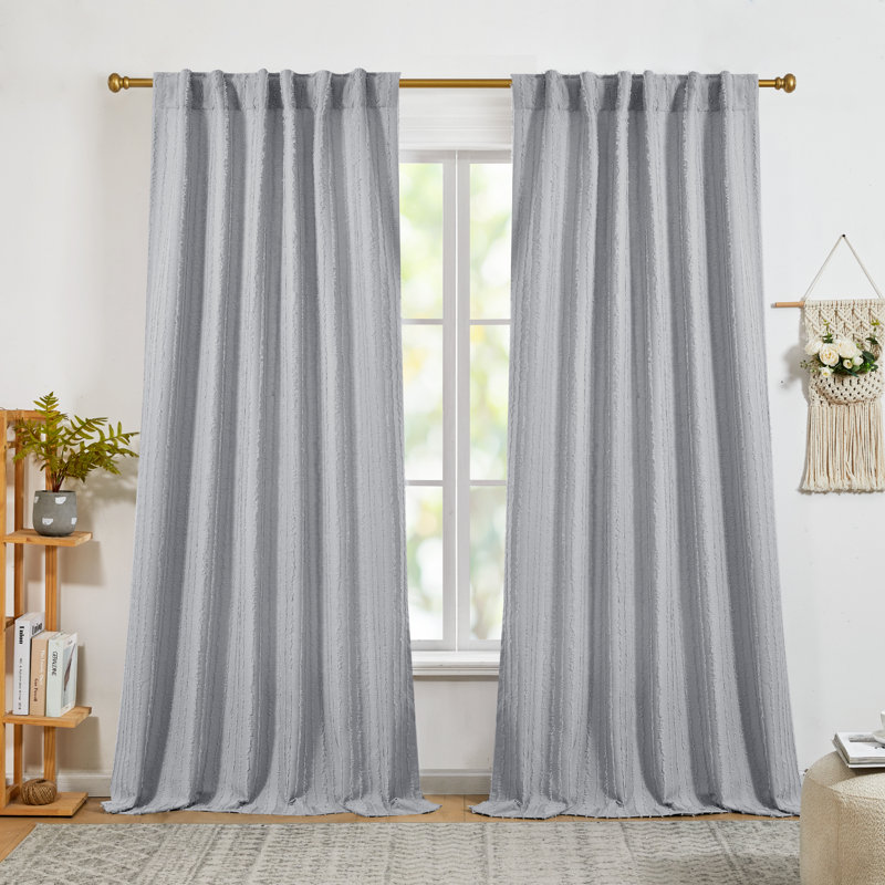 Tufted Stripe Linen Modern Farmhouse Room Darkening Curtains (Set of 2), Gray, 52" W x 54" L