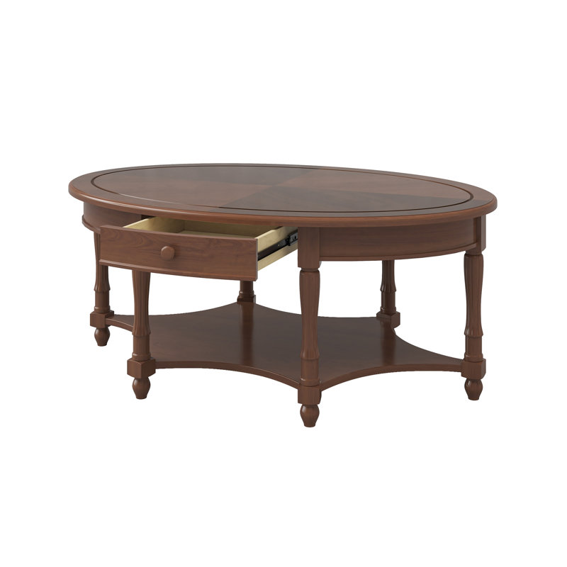 Table basse vintage rétro avec tiroir et tablette de rangement, Noyer foncé