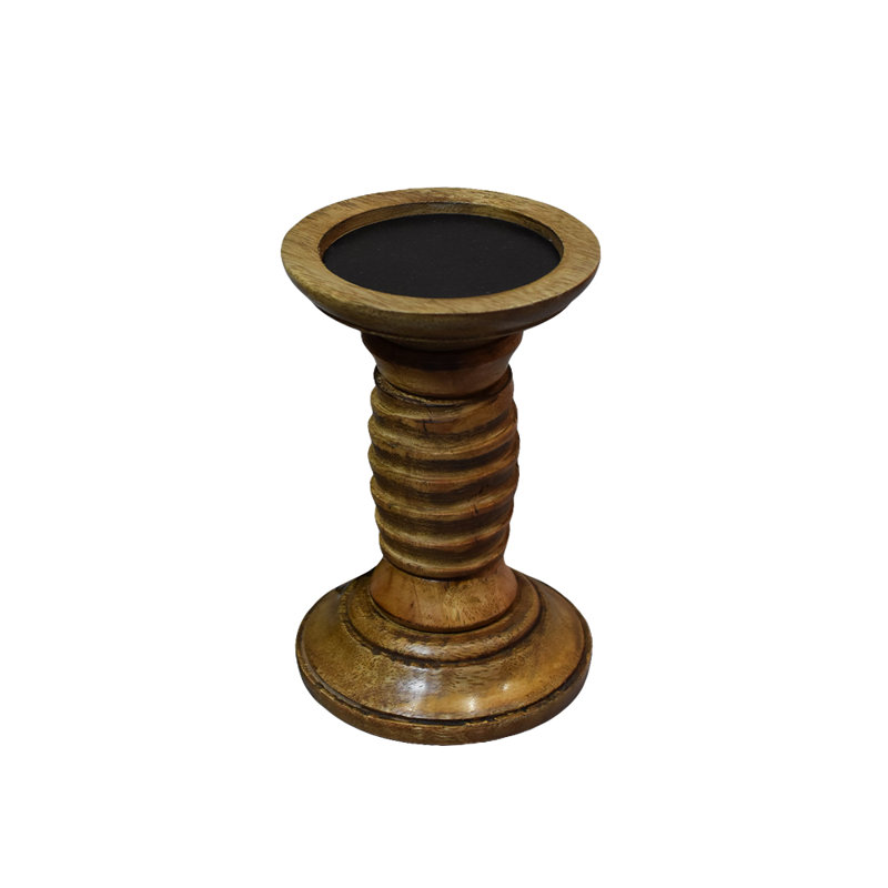 Wood Tabletop Candlestick, 6" H x 4" W x 4" D