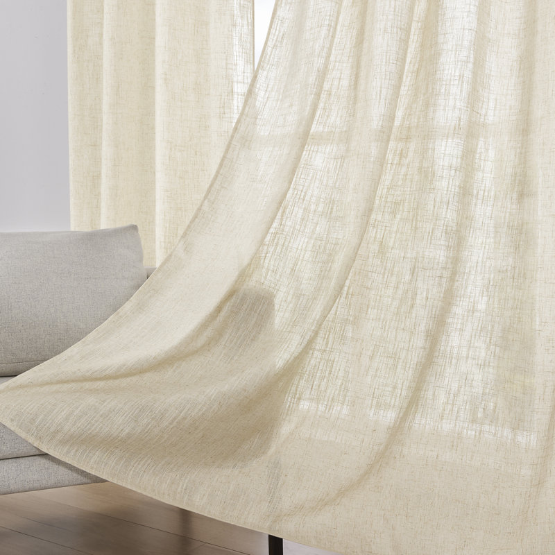 Carthamus Polyester Linen like Textured Gromments Curtain Pair, 52" W x 72" L, Natural Linen