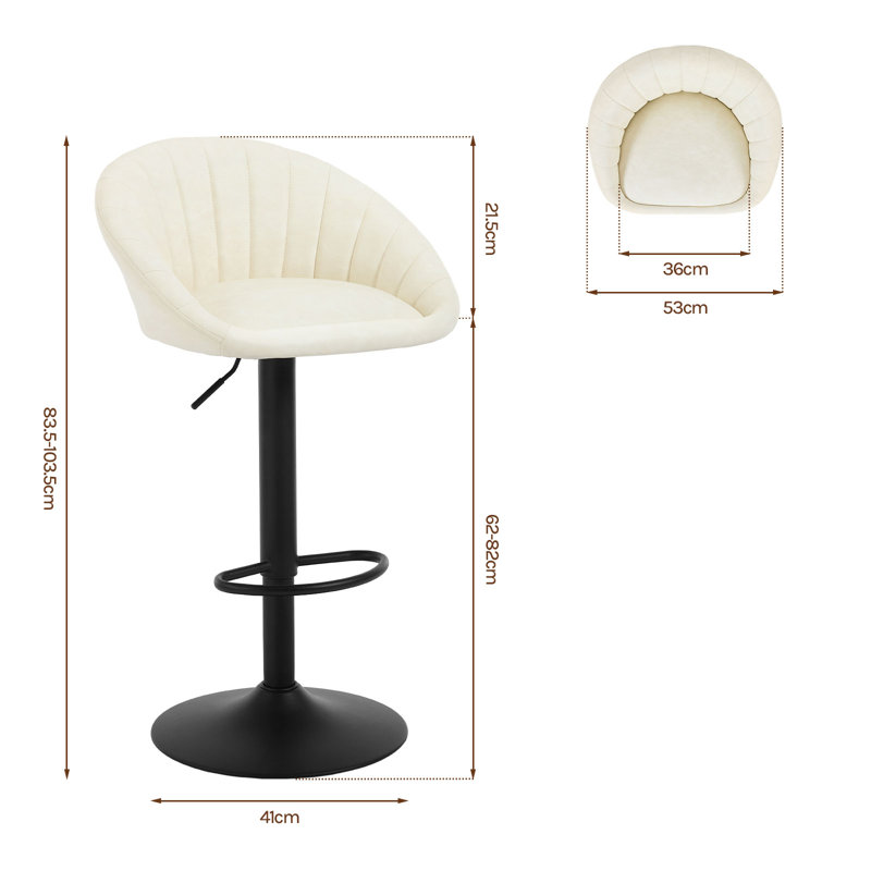 Swivel Upholstered Adjustable Height Counter Stool with Metal Frame, Cream