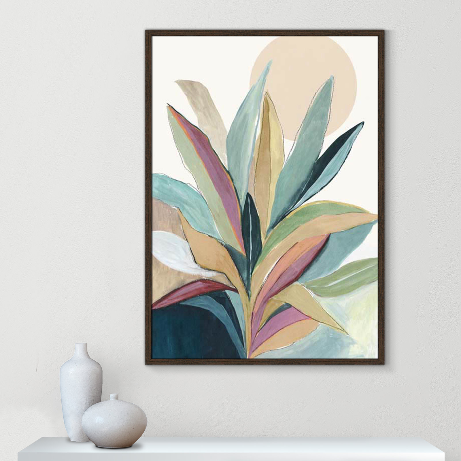 Sunny Bright Leaves I by Asia Jensen, Walnut Slim Unmatted Picture Framed, 41.5" H x 29.5" W x 0.75" D