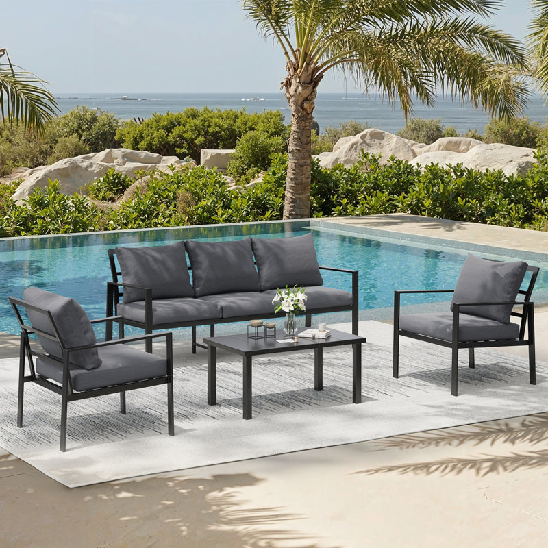 5 - Person Garden Lounge Set with Cushions, Grey