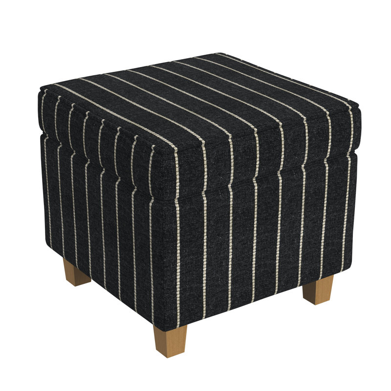 Asha 17.5" Square Storage Ottoman, Black Grid
