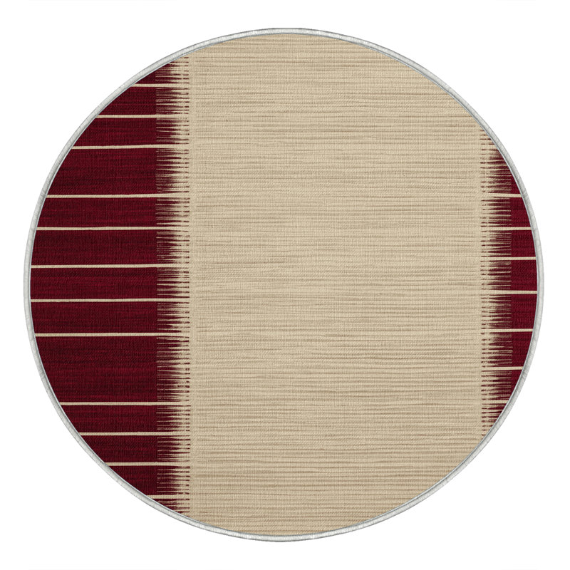 Tapis beige à rayures horizontales lavable à la machine, Rond 5 pi