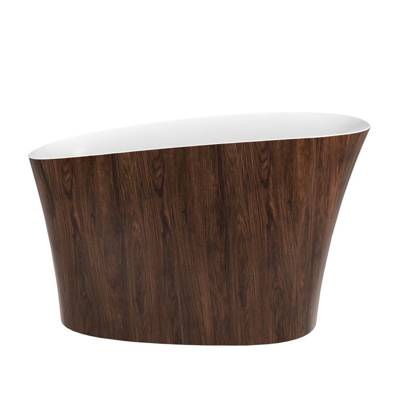 CASAINC 51" Solid Surface Freestanding Soaking Bathtub With Wooden Pattern