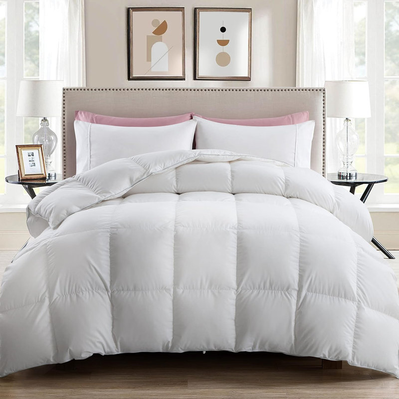 750 FP All Season Feather and Down Blend Comforter Ultra-Soft Cotton Duvet Insert, King