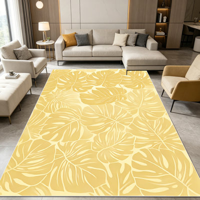 1PC beige tropical monstera leaf area rugs for Living Room, Soft and Comfortable, Suitable for all seasons, easy-to-maintain, machine washable Indoor floor mat, Under Table Farmhouse suitable for dining table, bedroom, entryway, patio, balcony,