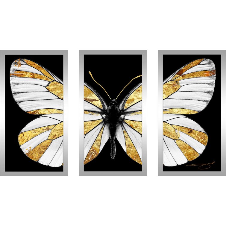 Louis Vuitton Butterfly by Jodi - 3 Piece Picture Frame Graphic Art Rosdorf Park Size: 52.5 W x 33.5 H x 1 D