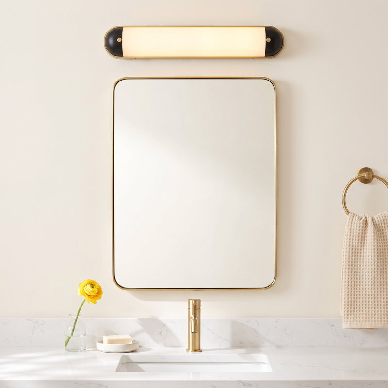 Miraval Dimmable LED Bath Bar, Black/Natural Aged Brass