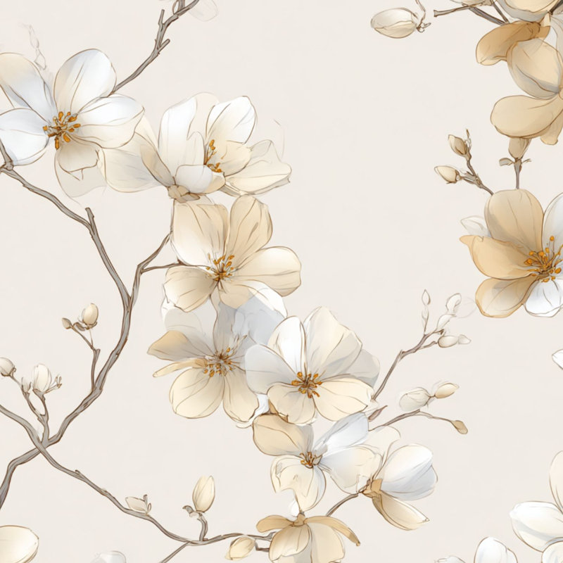 Peler et coller le papier peint adhésif décoratif blanc auto-adhésif de branche de fleur de magnolia beige et blanc pour les armoires de cuisine de chambre à coucher 24 po x 118 po