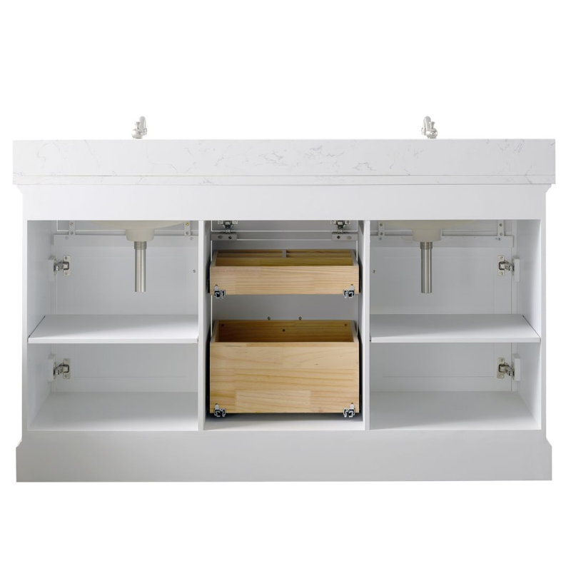 Thompson 60" W Double Vanity, White/Brushed Nickel