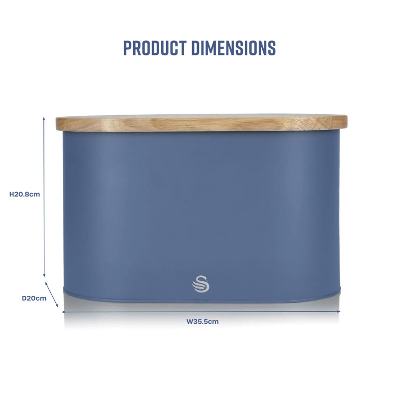 Swan SWKA17512 Nordic Oval Bread Bin with Cutting Board Lid, Carbon Steel Body, Airtight Bamboo Lid