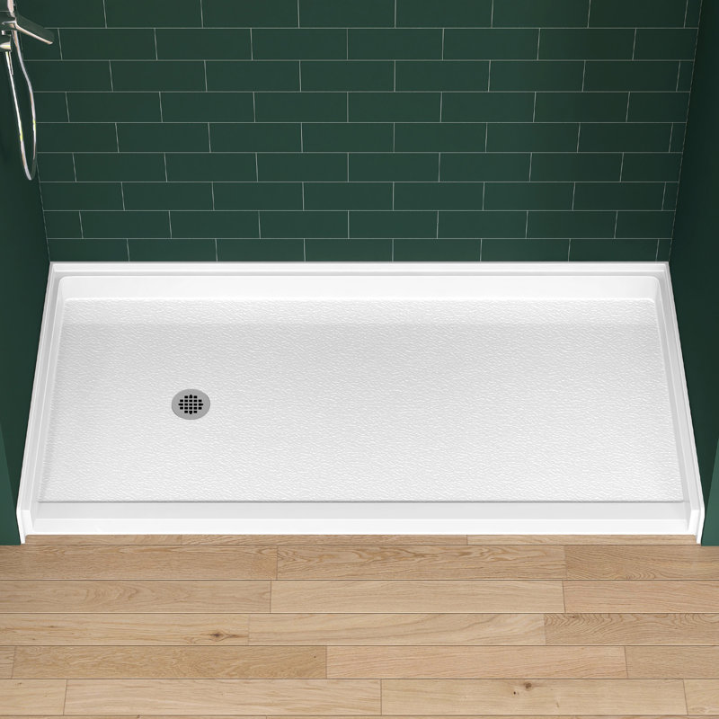 72" L x 36" W ADA Friendly Shower Pan Single Low Threshold Shower Base with Left Drain, Acrylic Slip-Resistant Shower Pan and Base, Glossy White Shower Tray with Drain Assembly, Integrated 3-Sided Tile Flange Shower Base for 3-Wall Alcove Installation