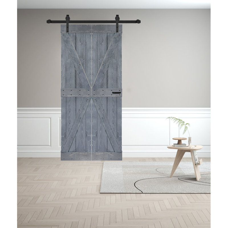 Dark Gray Solid Spruce Wood Bi-Fold Barn Door with Hardware Kit