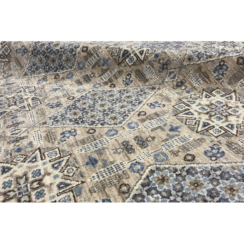 Hand-Knotted High-Quality Cream and Blue Area Rug
