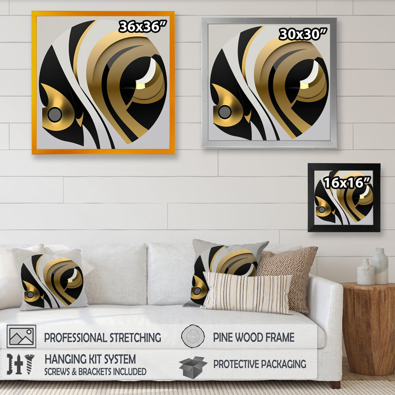 «Dreher Golden and Black Sphere IV», reproduction sur toile, H 16 po x l 16 po x P 1 po, Cadre photo noir