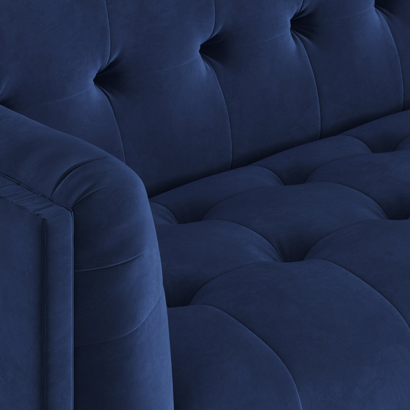 Canapé en velours à l'anglaise avec accoudoirs de 82 po George, Velours bleu saphir