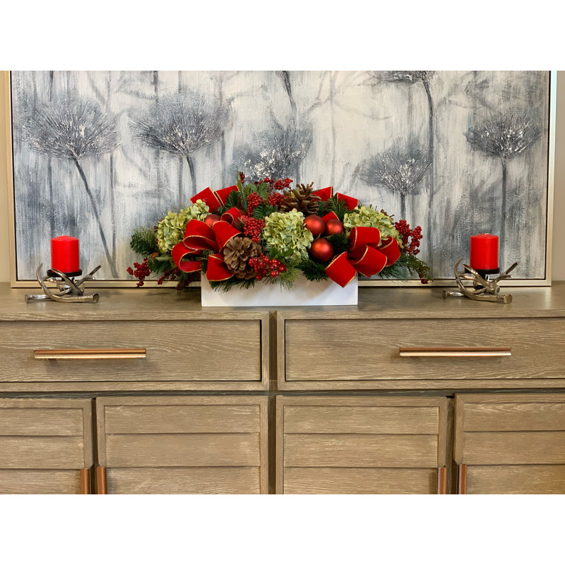 Holiday Arrangement With Evergreen And Berries In A Rectangular Planter