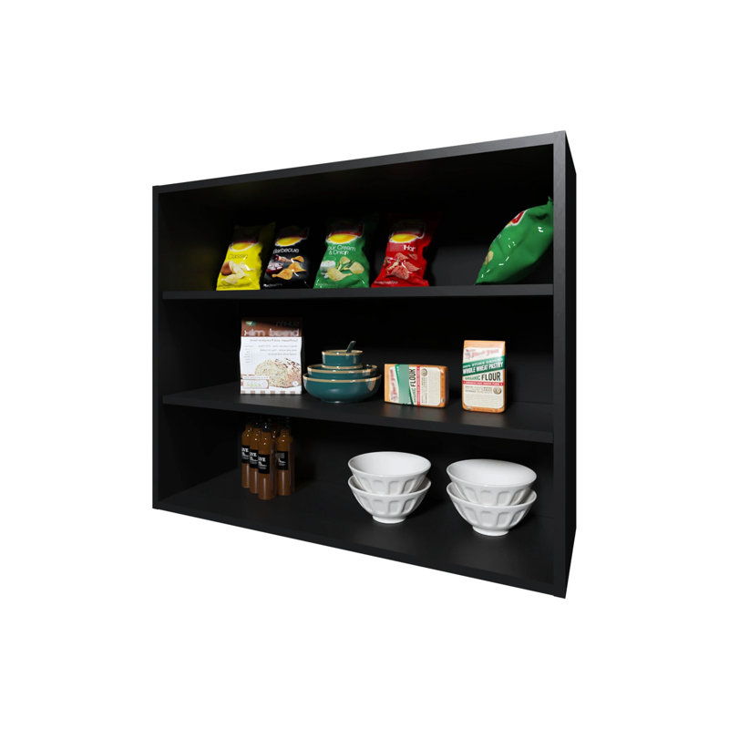 Armoire murale noire pour les essentiels de la cuisine - 30 po de hauteur x 36 po de profondeur et 12 de profondeur, panneau de particules, design moderne, grattoir, épices, bols, bocaux avec articles de rangement ouverts 30 po 36 po 12 po,