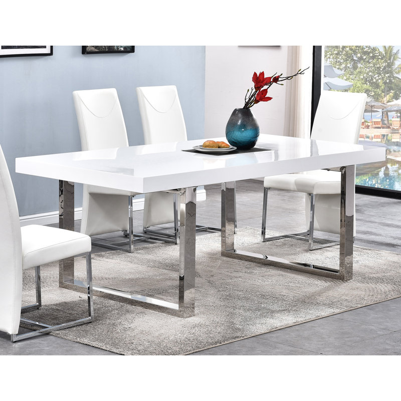 Claycomo Solid Wood Top Metal Base Dining Table, Sliver