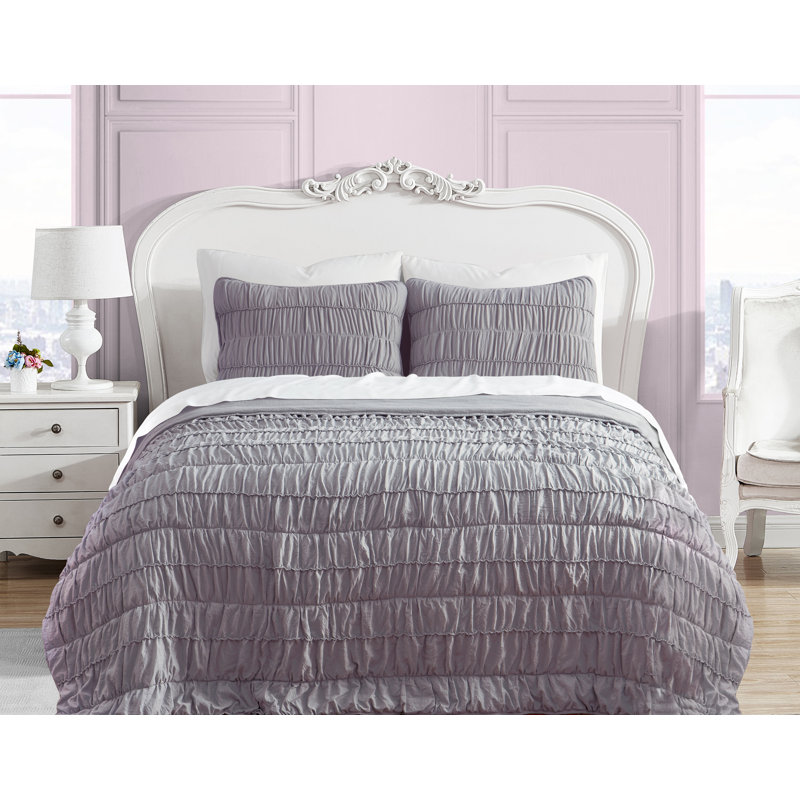 Ensemble de courtepointe 3 pièces DESIGN, Courtepointe double / grand et 2 taies décoratives, Mauve foncé