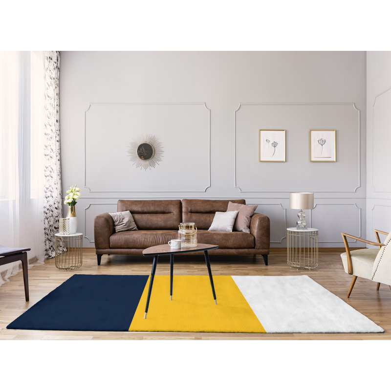 Tapis bleu/jaune à rayures minuit, Rectangle 9 pi x 12 pi