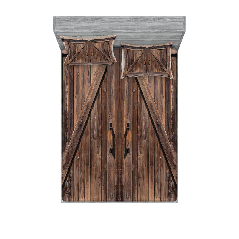 Drap-housse et coussin décoratif Ambesonne, brun, Ensemble de draps pour lit double + 5 pièces supp