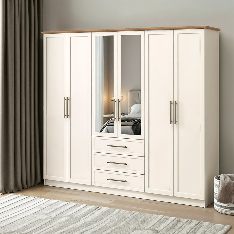Cleverton 6 Door 3 Drawer Wardrobe with Mirror, Ivory