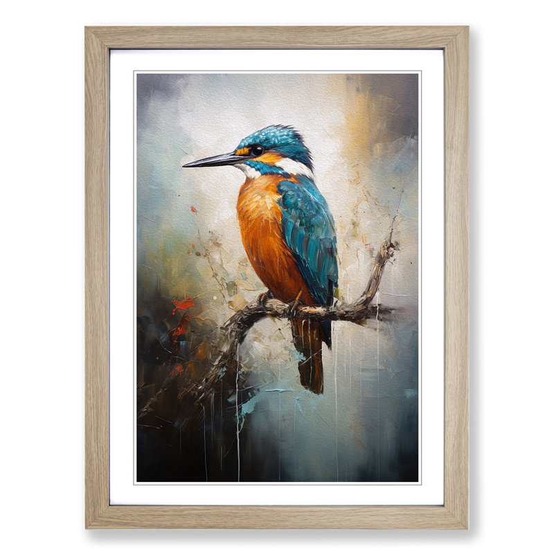 Kingfisher Abstract Art - Framed Print, Oak Framed, 64cm H x 46cm W x 2cm D