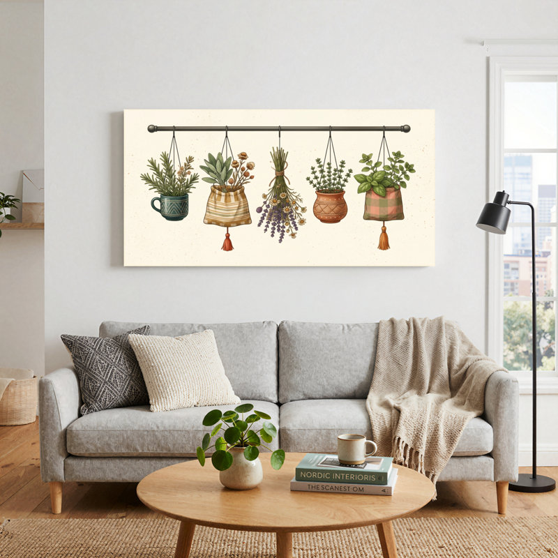 Ensemble de 1 toile murale suspendue à motif d'herbes aromatiques, L 48 po x H 24 po, Toile tendue
