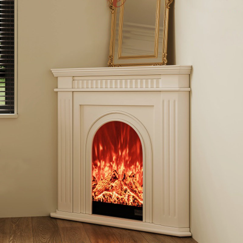 Foyer électrique en bois massif beige, H 39,37 po x l 29,53 po x P 29,53 po