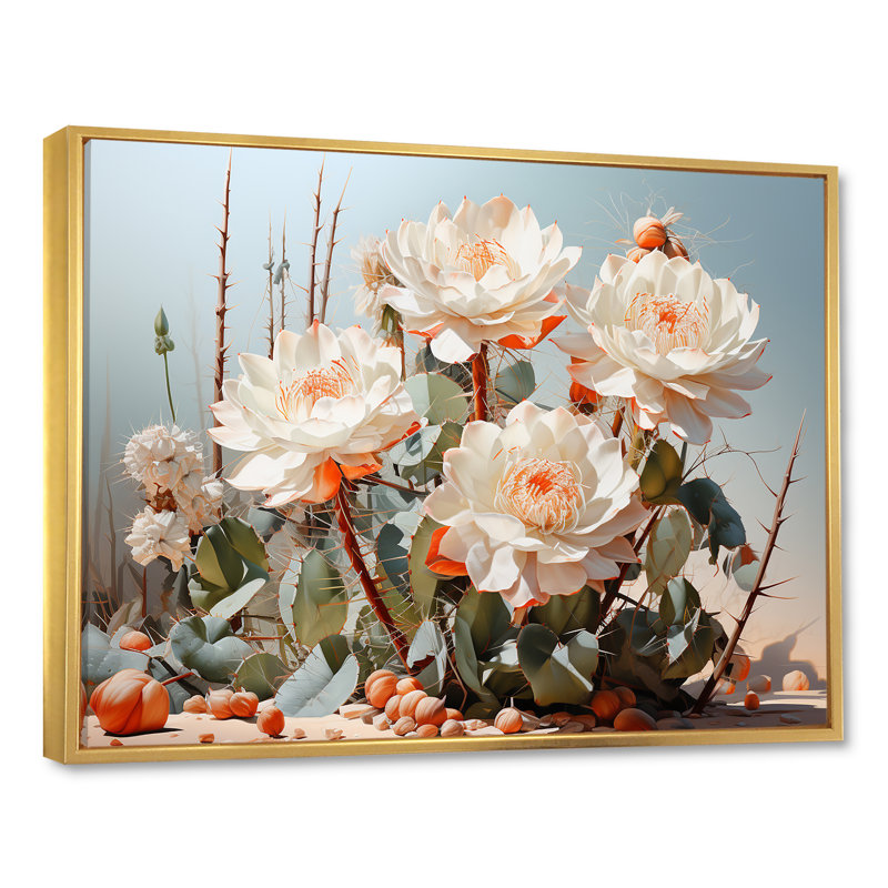 Cactus perle sur une impression sur toile, H 34 po x l 44 po, Cadre flottant doré