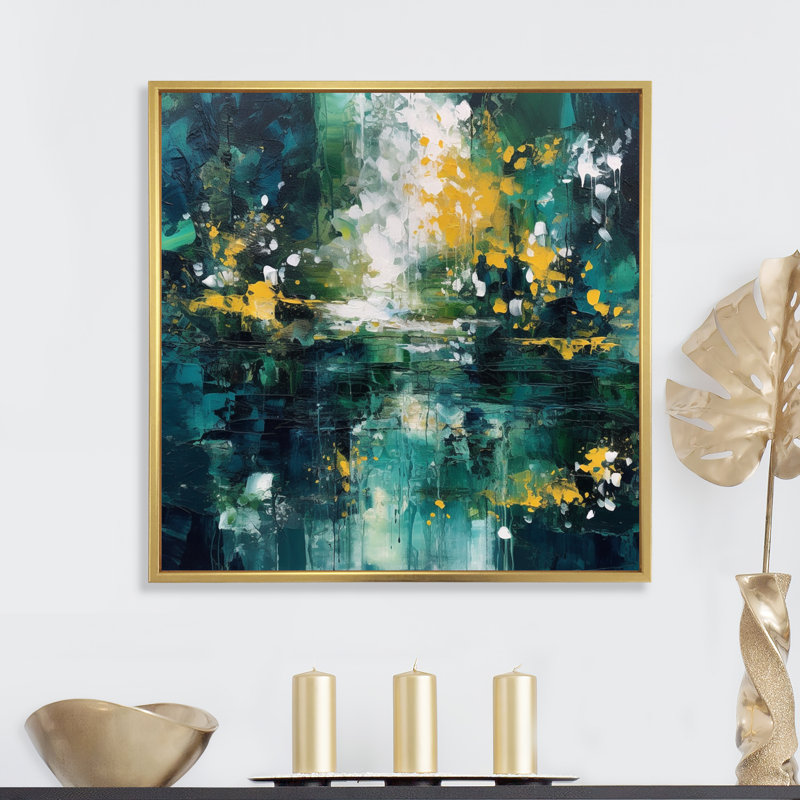 Mooreton Yellow Green Transcendent Liquid Ink, 30" H x 30" W x 1" D, Gold Floater Framed