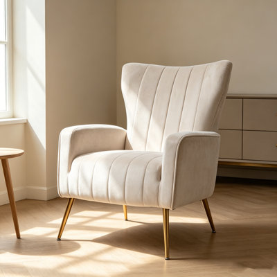 Purple Velvet Wingback Chair with Metal Legs, High-Back Modern Upholstered Armchair, Stylish Accent Side Chair for Living Room Bedroom Small Spaces